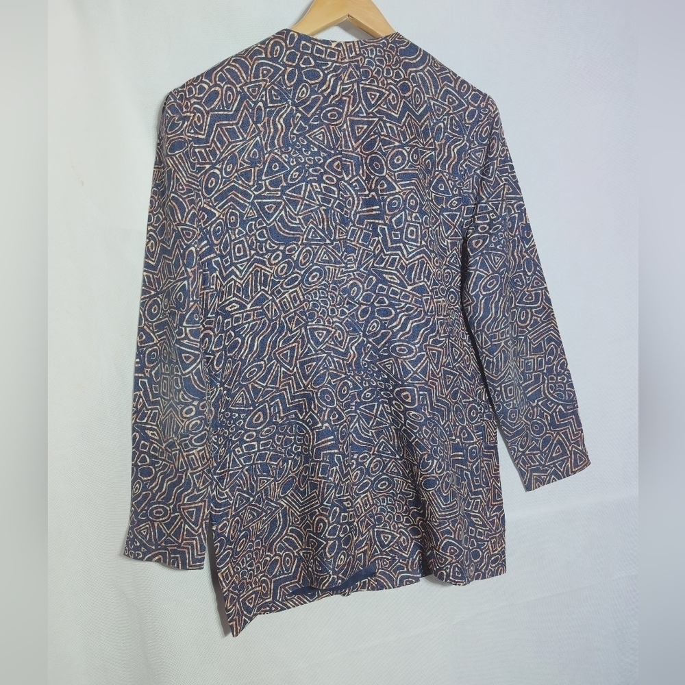 Vintage St. Gillian Kay Unger Sz 10 Navy Patterned Silk Blazer - Picture 4 of 5